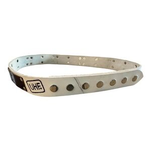 UHF White Leather Belt Silver Studded Accent Adjustable Fashion Accessory